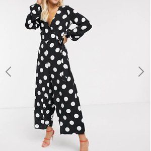 ASOS wrap tie jumpsuit in polka dot